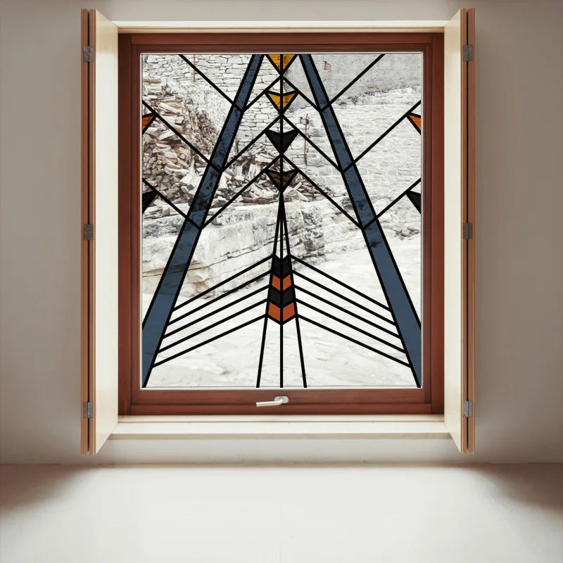 Stained Glass Window Film Transparent Glass Sticker Static Cling Prairie Scottish Style Office Door Anticollision Home Decor