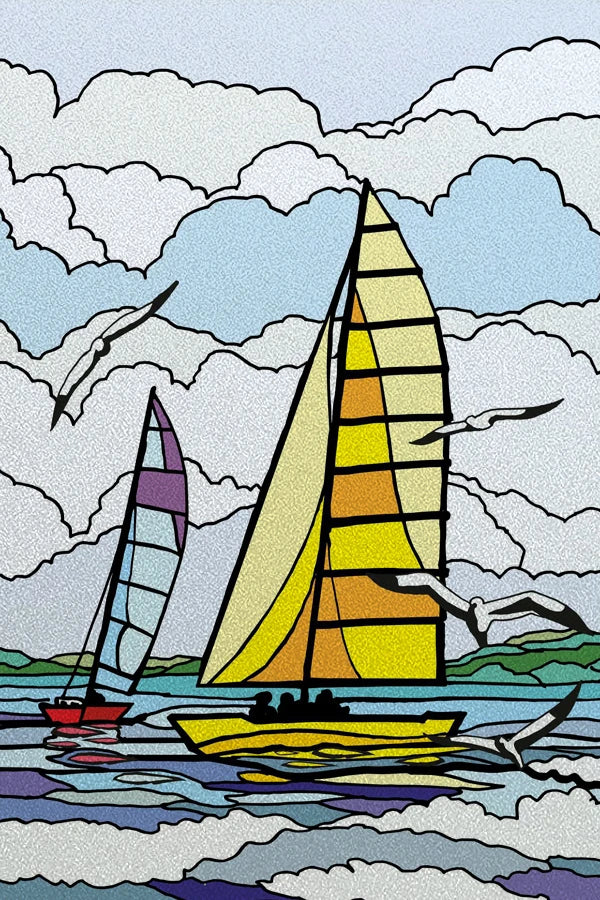 Custom size Stained Glass Films,Privacy Static Cling,Print Castle Lighthouse Sailboat Door Sticker,Office Home Decor