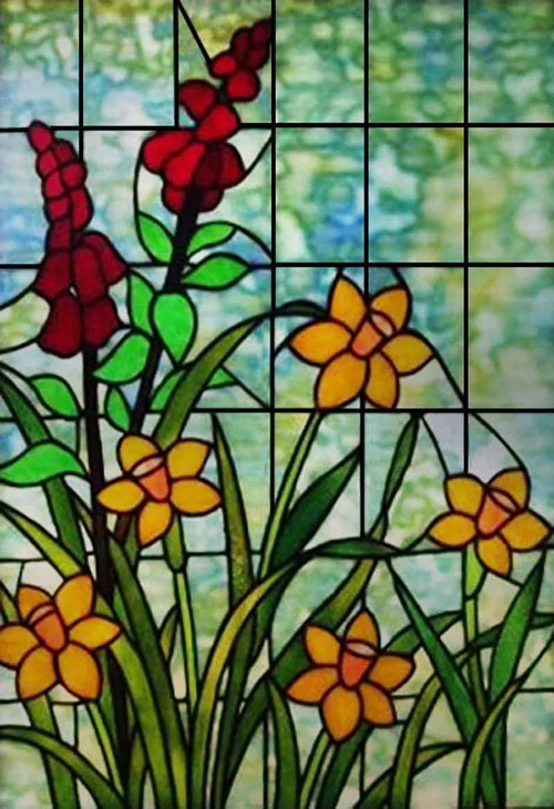 Window Film Frosted Stained Glass Films,Customized Privacy Static Cling,Retro Colorful Stickers Home Decor Bathroom Skylight