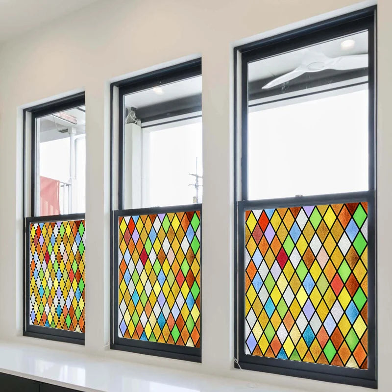 Custom Size Stained Glass Window Film Opaque Frosted Privacy Protection Removable Static Cling Home-Decor Mosaic Window Covering