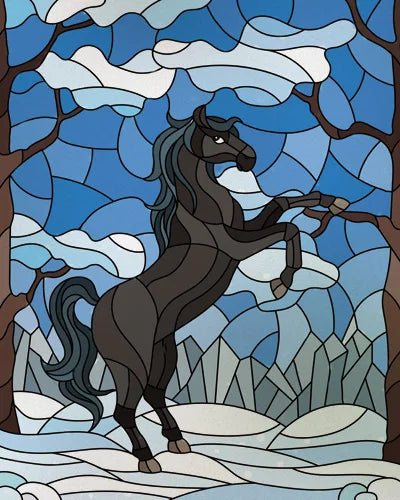 Custom size Stained Glass Window Film Retro Painted Horse Deer, Frosted Static Cling Art Colored Glass Films,Glass Sticker