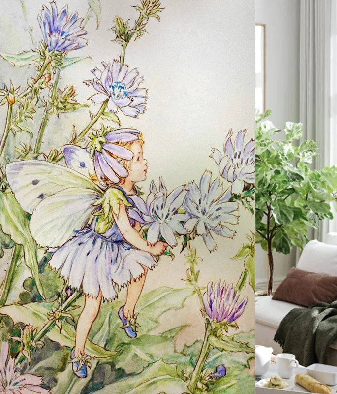 Custom Size Stained Glass Window Film, Flower Fairy Stickers, Static Cling for Kitchen, Bathroom, Bedroom, Door, Home Decor