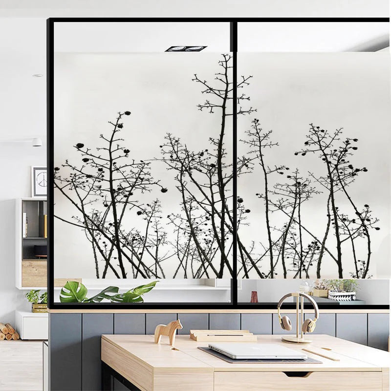 Custom Size Stained Glass Window Film,Frosted Privacy, Static Cling, Door Sticker,Bathroom, Home Decor, Tree, Mountain