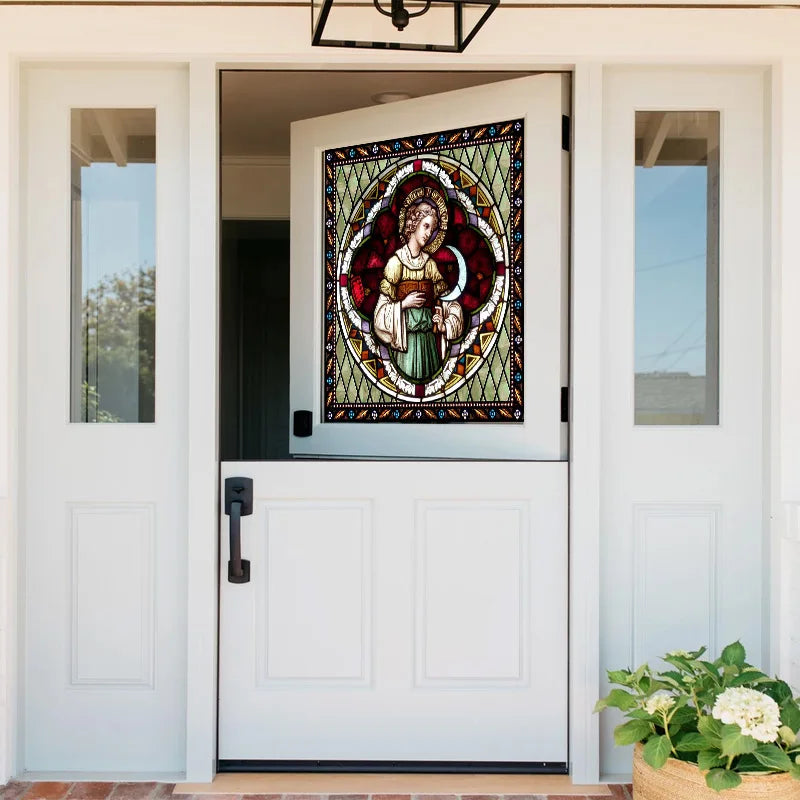 Custom Made Window Film Stained Glass Sticker,Angels Picture,Static Cling Frosted Privacy for House Worship Home Decor