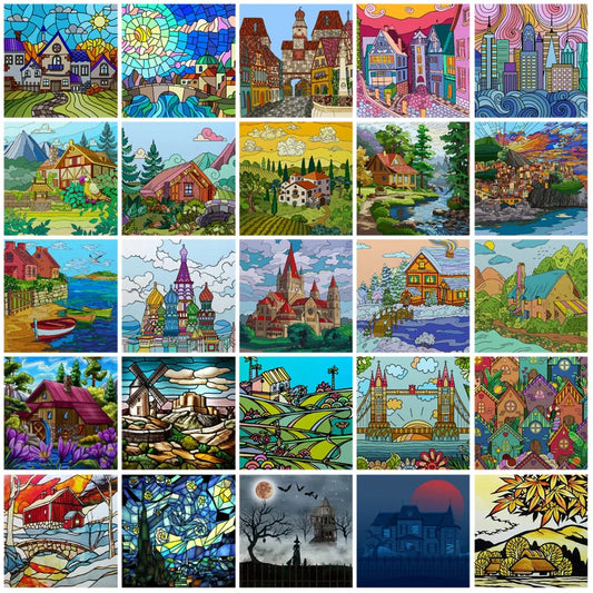 Stained Glass Window Film Frosted Glass Sticker Forest Customized Cartoon House Castle For Kids Room Door Home Decor