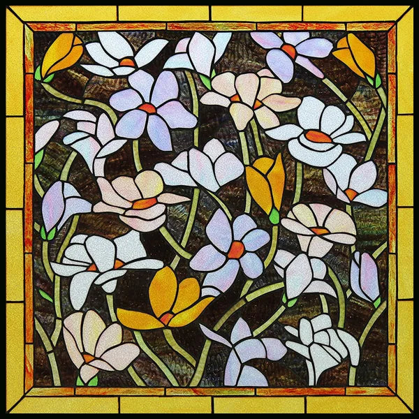 Window Film Frosted Stained Glass Films,Customized Art Deco Design Flowers Static Cling Sticker,Home Decor Foil Window Treatment