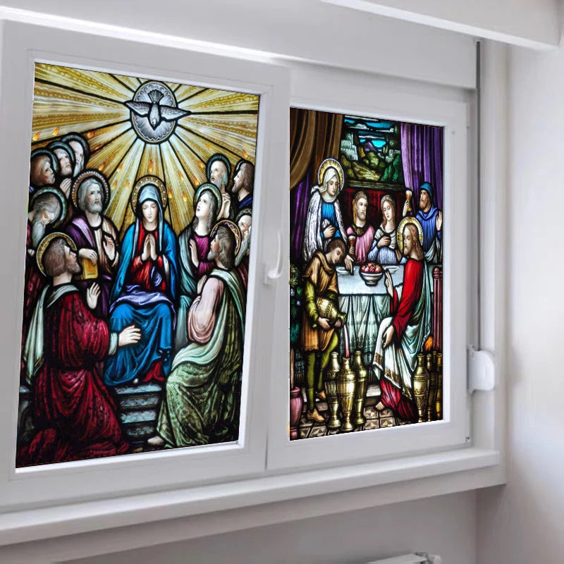 Stained Glass Window Films,Static Cling Frosted Privacy Sticker,Church Jesus Custom Designs,House Worship Home Business Decor
