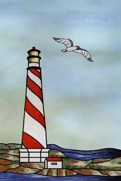 Custom Size Stained Glass Window Film, Retro Painted Frosted Static Cling, Vintage Glass Films Sticker, Lighthouse Sailboat