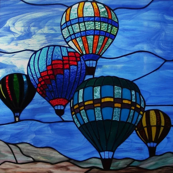 Custom size Stained Glass Wndow Film,Satic Cling Window Films,Decor Foil Stickers Window Treatment For Square Glass Hot air ball