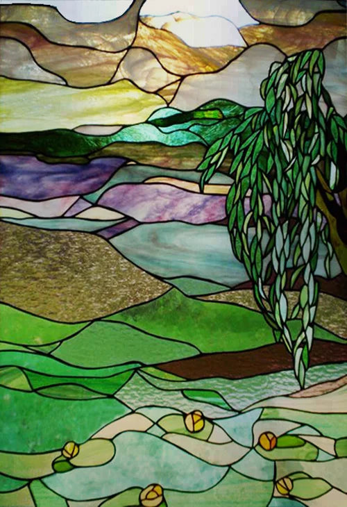 Window Film Frosted Stained Glass Films,Customized Privacy Static Cling,Retro Colorful Stickers Home Decor Bathroom Skylight