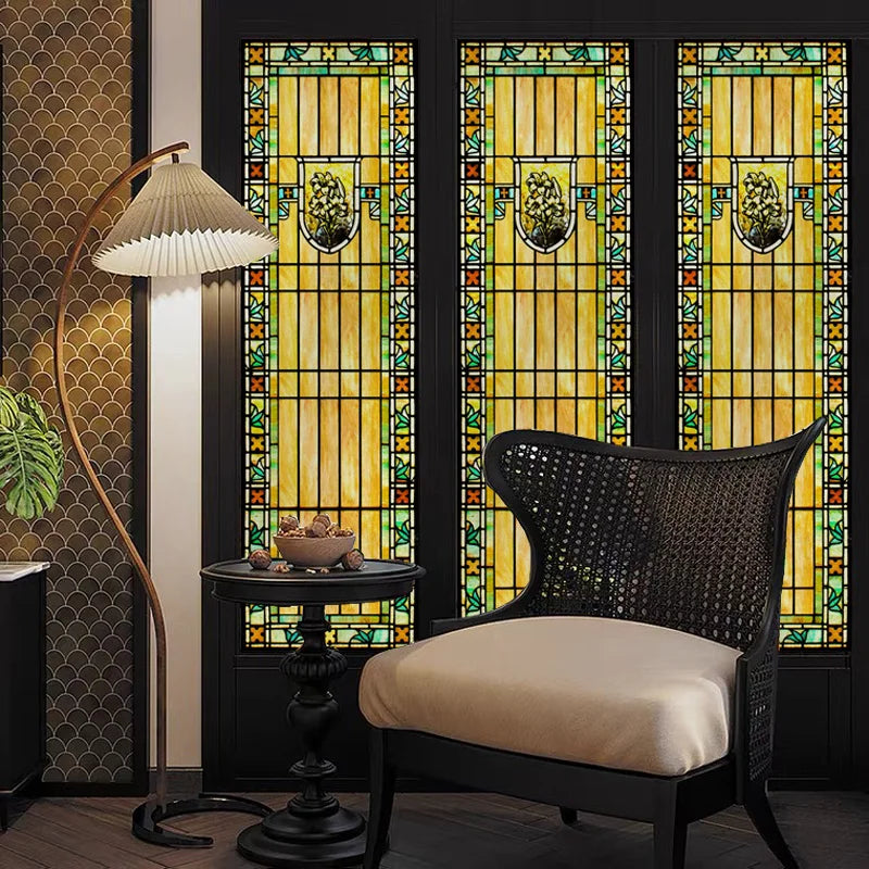 Frosted Stained Glass Window Film, Church Static Cling,Privacy Retro Door Sticker,Kitchen, Office, Home Decor, Customized