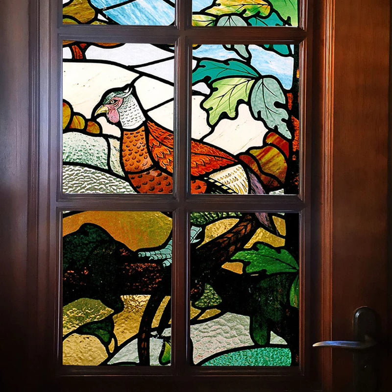 Window Film Stained Glass Stickers,Custom size Static Cling,Frosted Privacy Print Bird,Peacock,Heron,Owl,For Window Home Decor