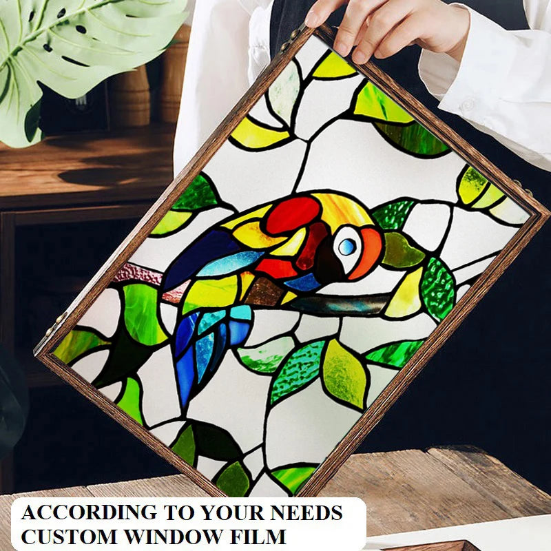 Stained Glass Window Film, Frosted Glass Sticker, Forest，Custom Size, Animals, Plants, Kids Room Door, Poster, Home Decor