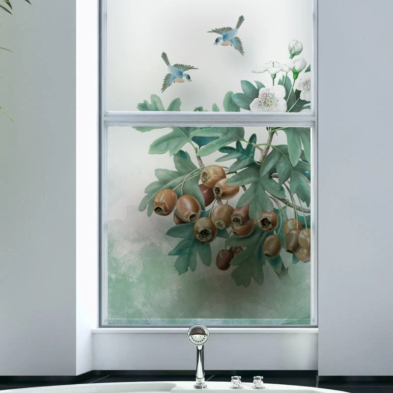 Green plant glue-free electrostatic glass film sticker window grille sticker toilet bathroom opaque privacy Custom window film