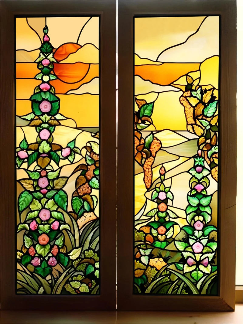 Custom Size Stained Glass Window Film,Frosted Privacy Static Cling,Retro Stickers,Kitchen Bathroom Door Home Decor