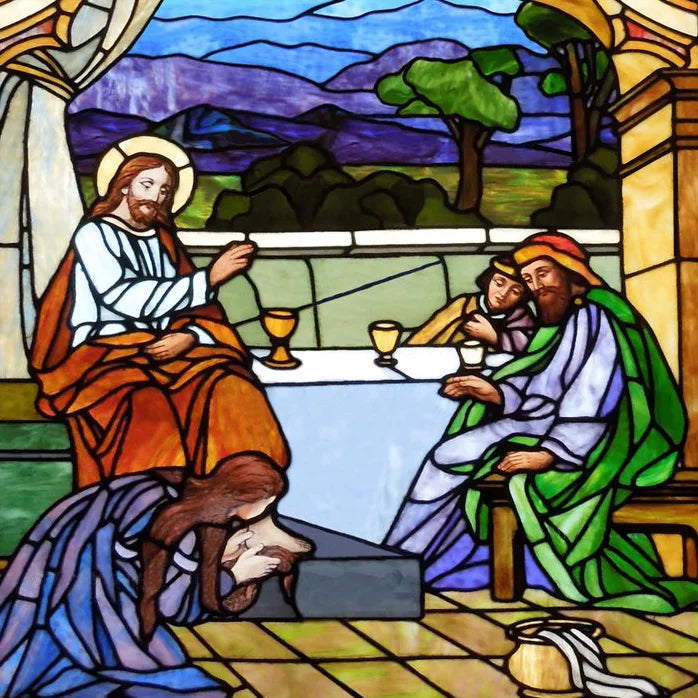 Custom Frosted Stained Glass Window Film,Static Cling Reusable,Jesus Christ Angels Virgin Mary Picture Decor Window Treatment