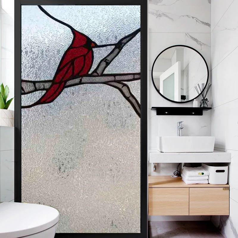 Window Film Stained Glass Films Frosted Static Cling Light-transparent Privacy Glass Sticker Home Decor 3D Material,Tree Bird