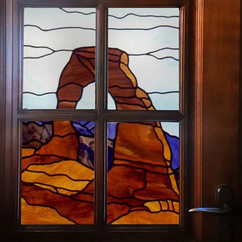 Custom Size Stained Glass Window Film, Retro Painted Frosted Static Cling, Vintage Glass Films Sticker, Lighthouse Sailboat