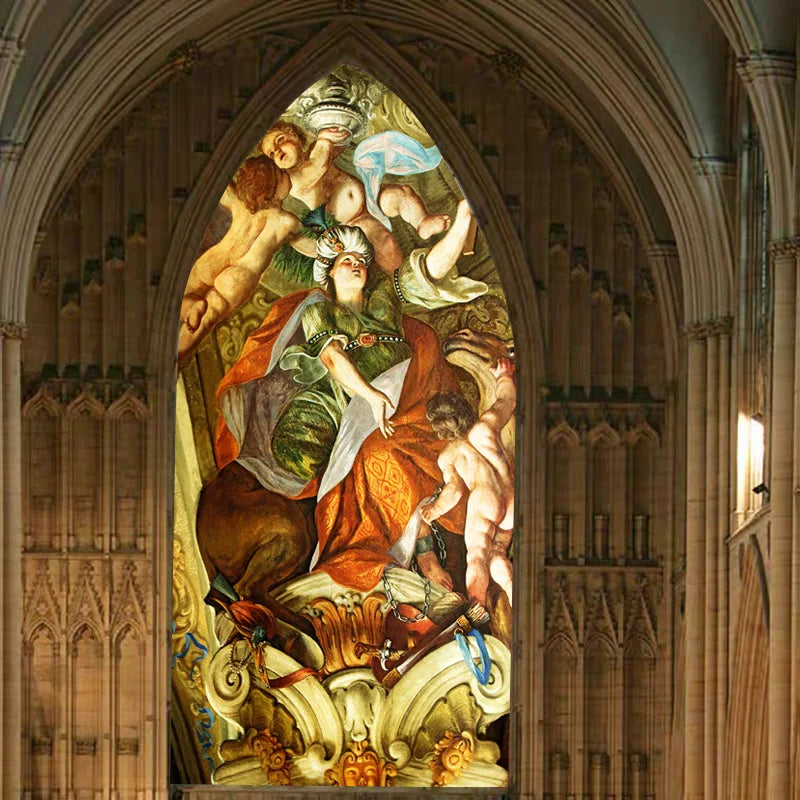 Custom Size Glass Film PVC Self Adhesive Decorative Frosted Privacy Stained Glass Window Films Jesus Christ Church Angel Cross