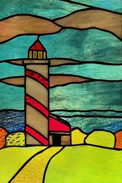 Custom Size Stained Glass Window Film, Retro Painted Frosted Static Cling, Vintage Glass Films Sticker, Lighthouse Sailboat