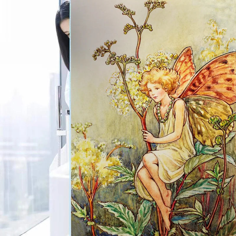 Custom Size Stained Glass Window Film, Flower Tree, Fairy Stickers, Static Cling, Kitchen, Bathroom, Bedroom, Door, Home Decor