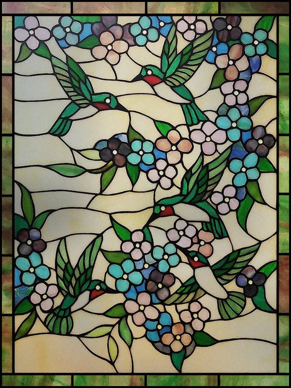 Frosted Stained Glass Window Film, Customized Art, Peacock Hummingbird Static Cling Sticker,Home Decor, Treatment