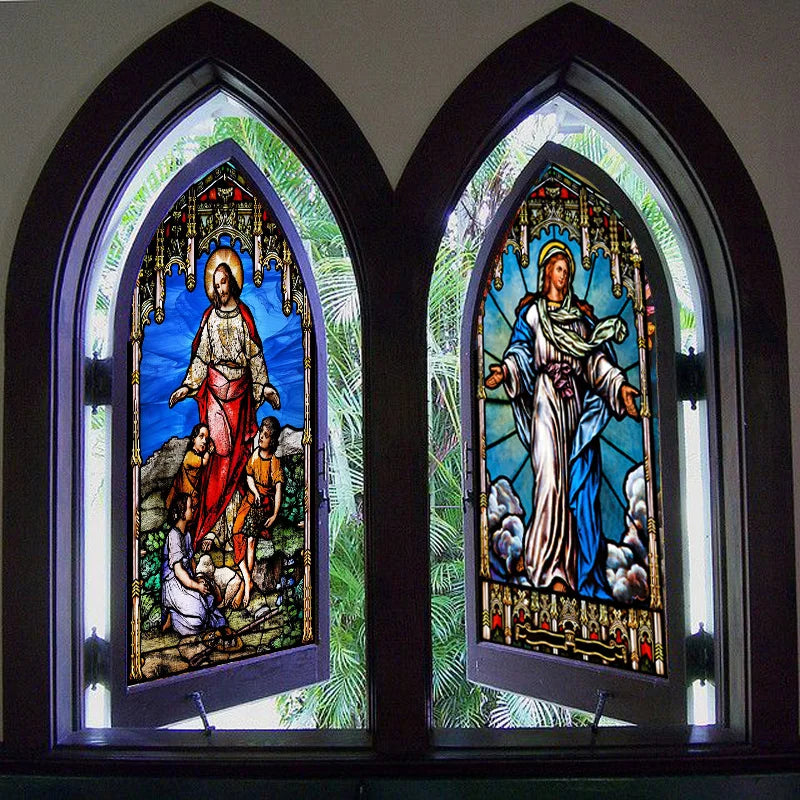Custom Frosted Stained Glass Window Film, Static Cling ,Church Jesus Christ Blessed Mary Stickers, Window Treatment, Home Decor