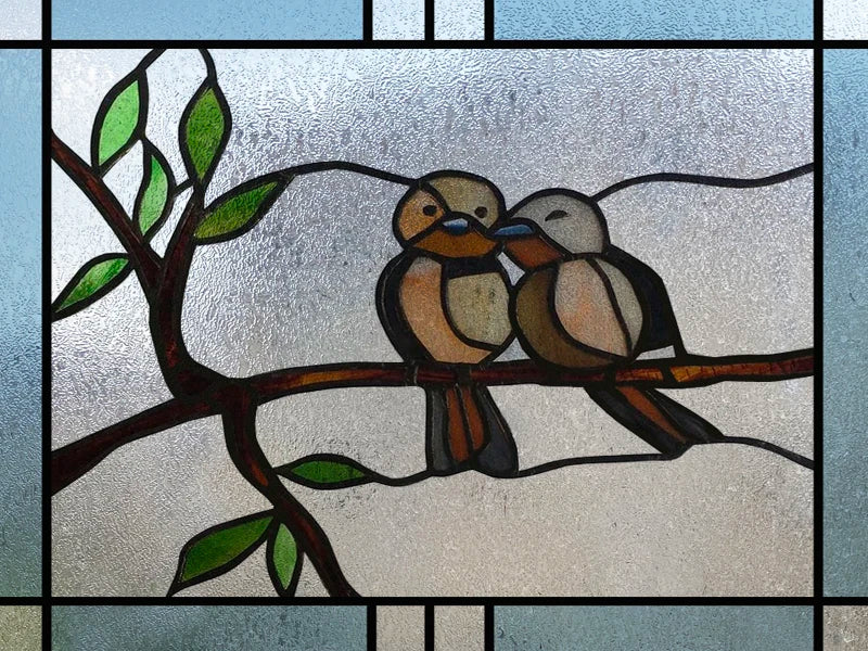 Window Film Stained Glass Stickers,Custom size Static Cling Frosted,Flower Bird Flower Print For Transom Window Glass Home Decor