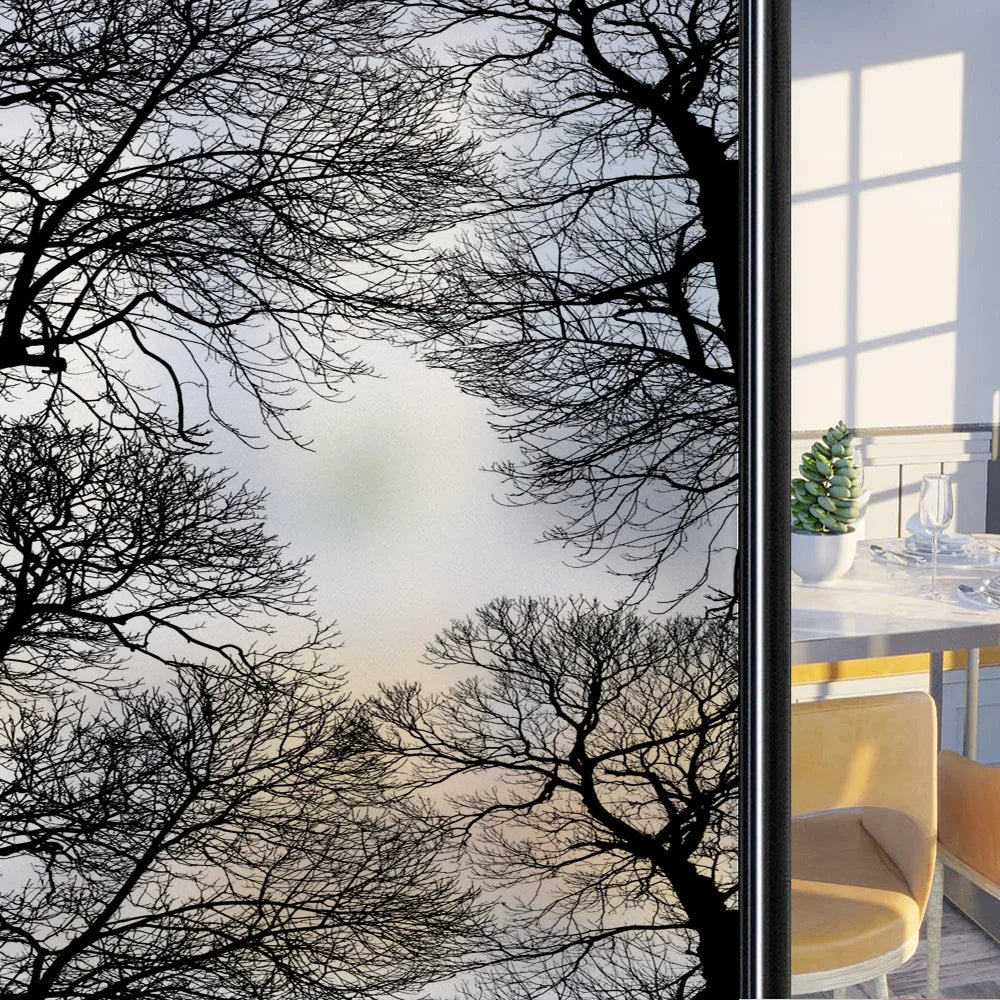 Custom Size Stained Glass Window Film,Frosted Privacy, Static Cling, Door Sticker,Bathroom, Home Decor, Tree, Mountain