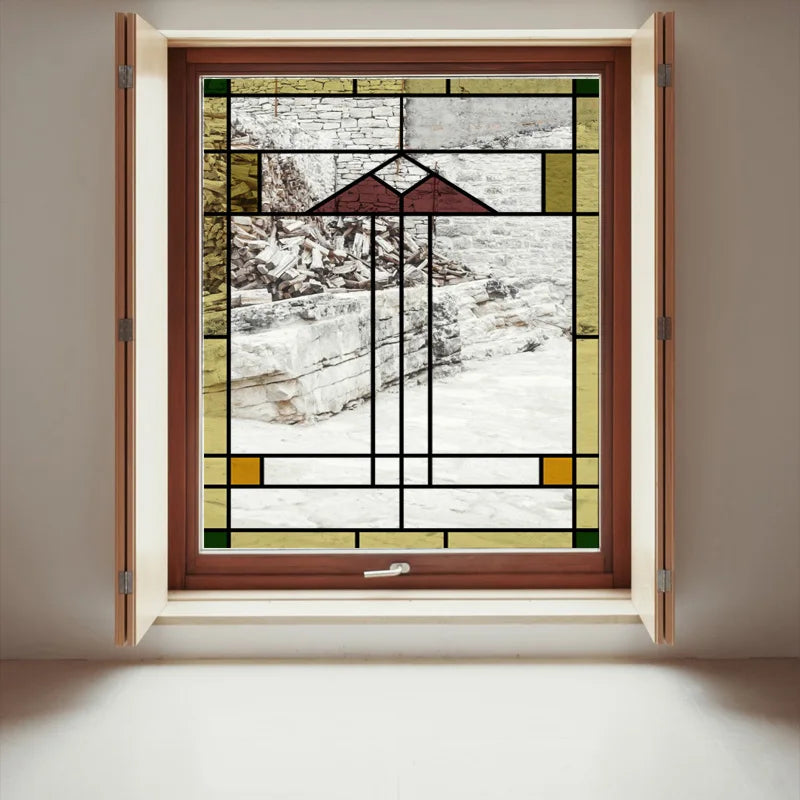 Stained Glass Window Film Transparent Glass Sticker Static Cling Prairie Scottish Style Office Door Anticollision Home Decor