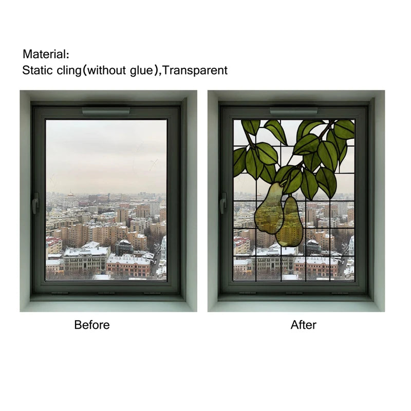 Custom Size 3D Matte Window Film, Stained Glass, Decorative UV Window Sticker, Privacy Frosted Static Cling Fruit, Home Decal