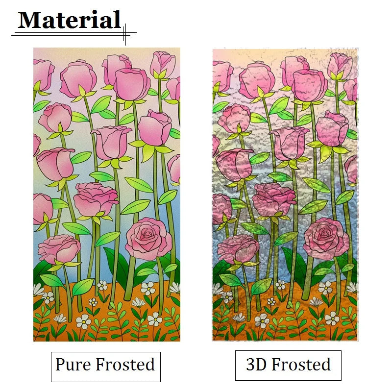 Window Film Stained Glass Films Frosted Static Cling Light-transparent Opaque Privacy Glass Sticker Home Decor Rose Flower