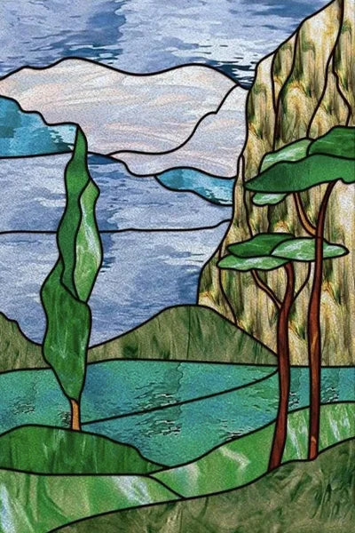 Custom Size Stained Glass Stickers,Static Cling,Frosted Privacy Print Tree, Window Door, Home Decor