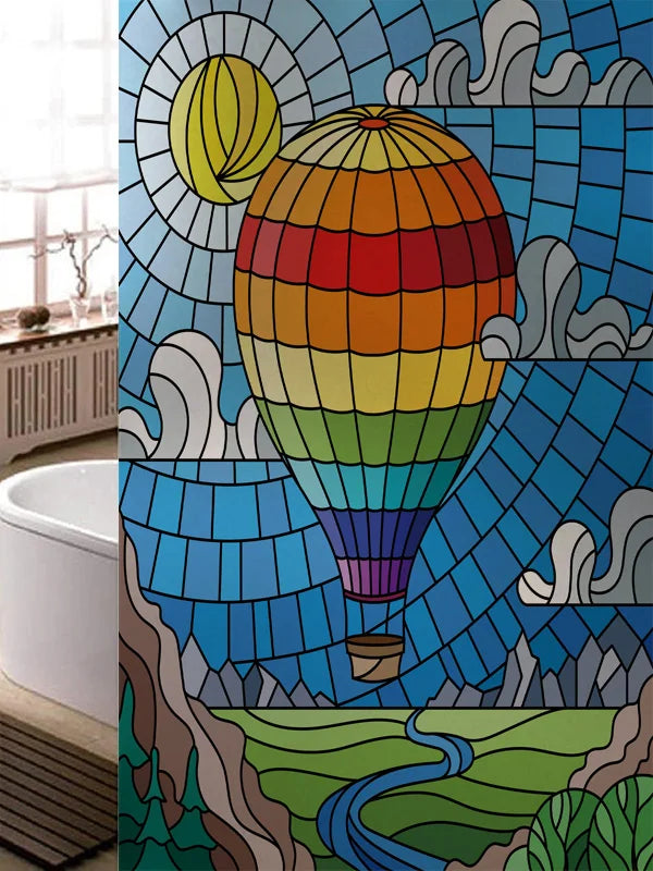 Stained Glass Window Film, Frosted Glass Sticker, Custom Size Castle Cartoon Pattern for Kids Room Door, Poster, Home Decor