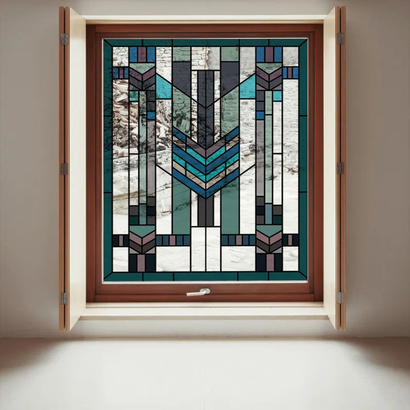 Stained Glass Window Film Transparent Glass Sticker Static Cling Prairie Scottish Style Office Door Anticollision Home Decor