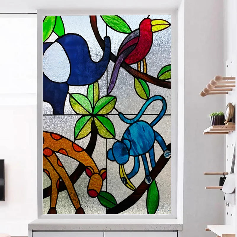 Stained Glass Wndow Film Frosted Glass Sticker Forest Custom Size Castle Cartoon For Kids Room Door Poster Home Decor