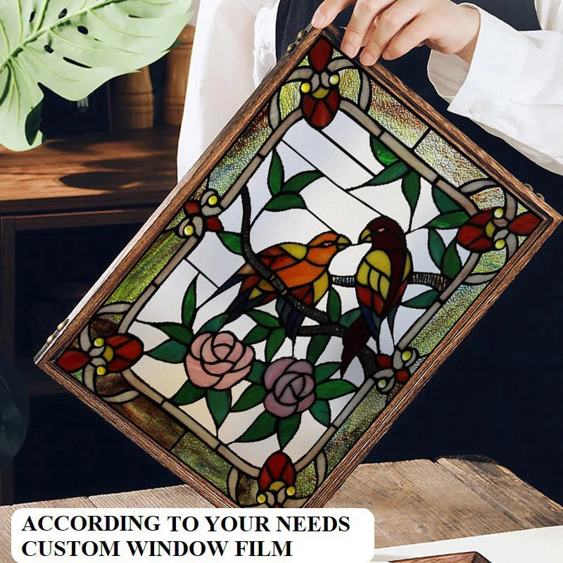 Frosted Stained Glass Window Film, Customized Art, Peacock Hummingbird Static Cling Sticker,Home Decor, Treatment