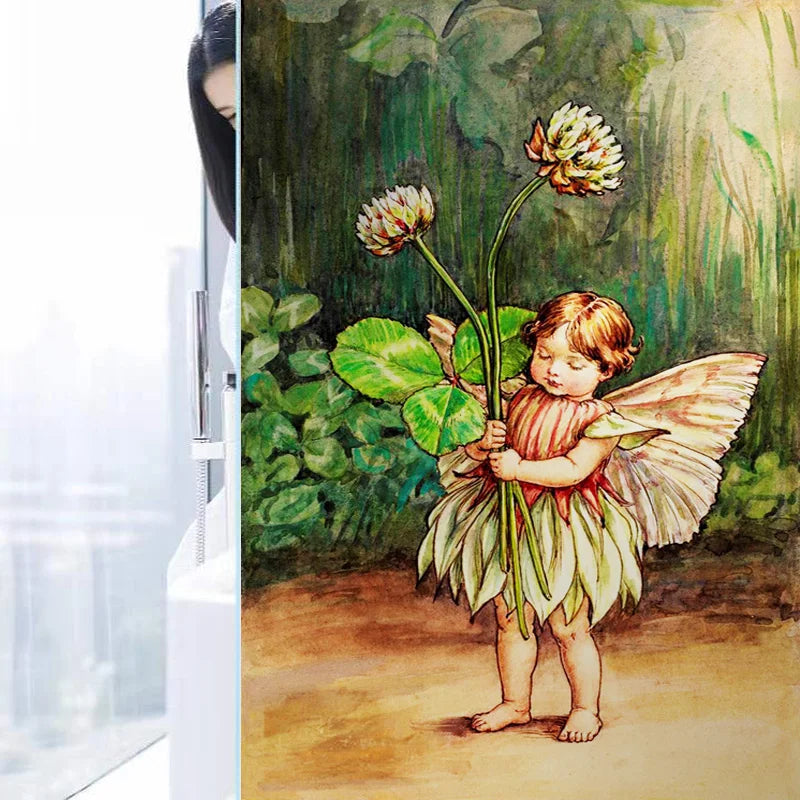 Custom Size Stained Glass Window Film, Flower Tree, Fairy Stickers, Static Cling, Kitchen, Bathroom, Bedroom, Door, Home Decor