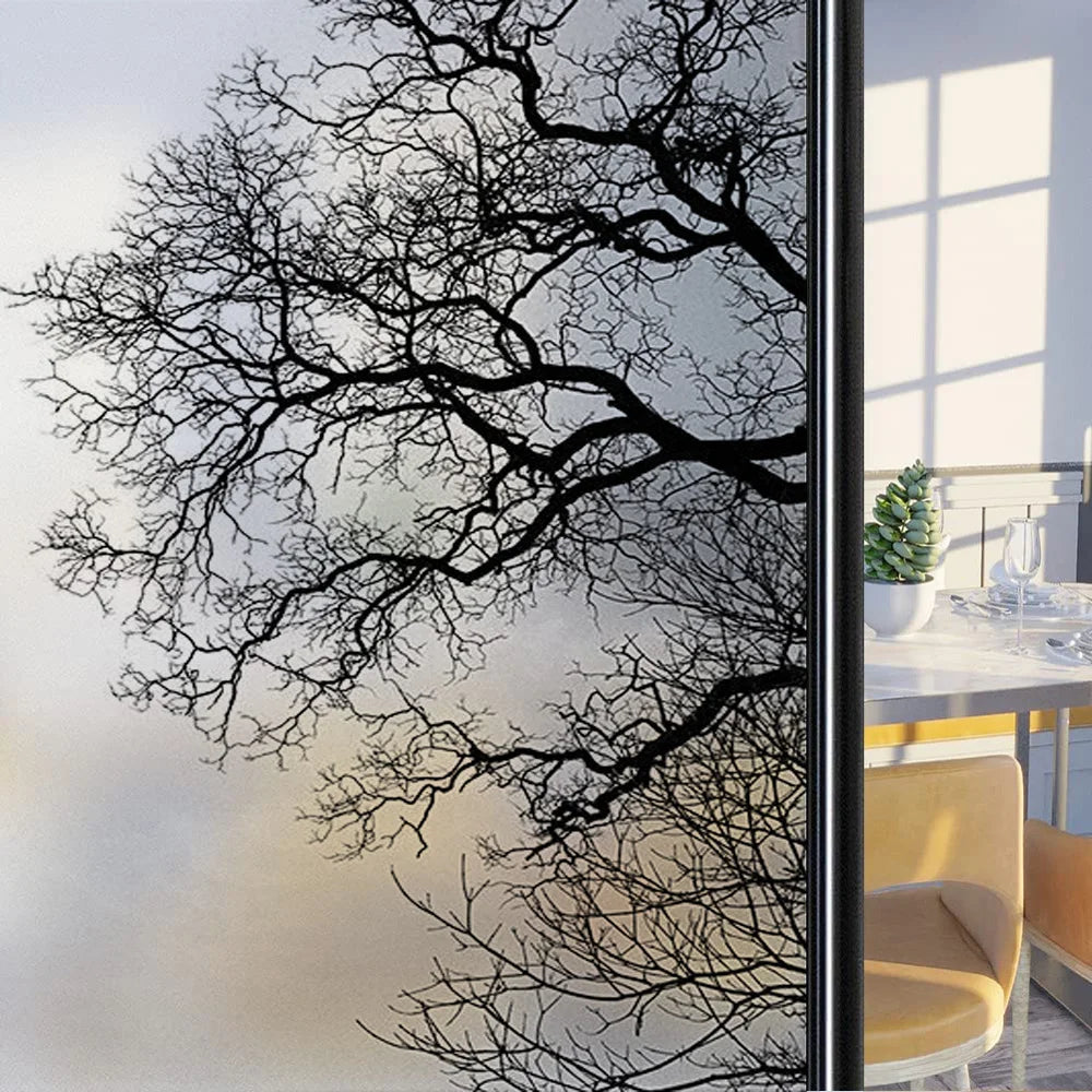 Custom Size Stained Glass Window Film,Frosted Privacy, Static Cling, Door Sticker,Bathroom, Home Decor, Tree, Mountain