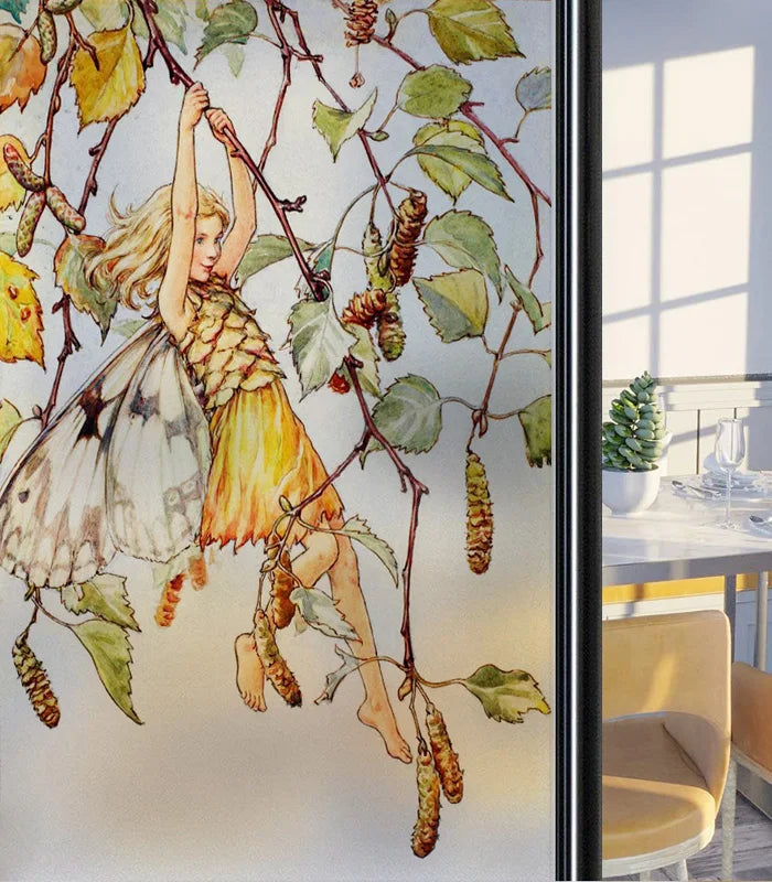 Custom Size Glass Window Film Static Cling Frosted Glass Films Foil Stickers Waterproof For Bathroom Kitchen Door Flower Fairy