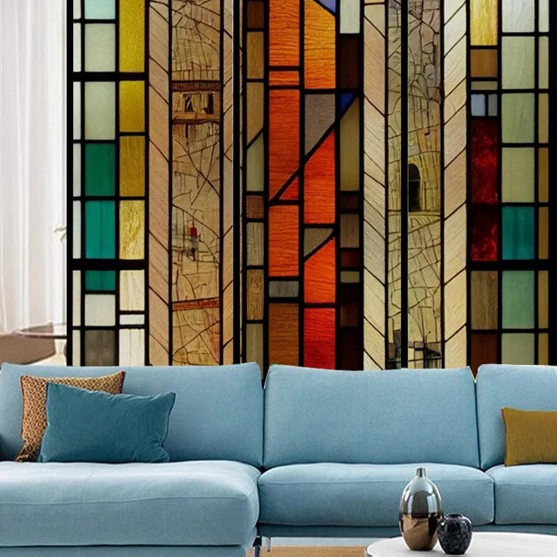 Stained Glass Window Film, Frosted Privacy Static Cling, Retro Stickers for Bathroom, Cabinet, Door, Home Decor, Skylight Covers