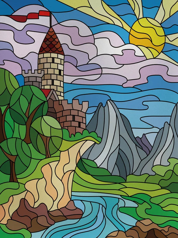 Custom Size Stained Glass Films,Privacy Static Cling,Print Castle, Lighthouse Tower, Sailboat Door Sticker,Office, Home Decor