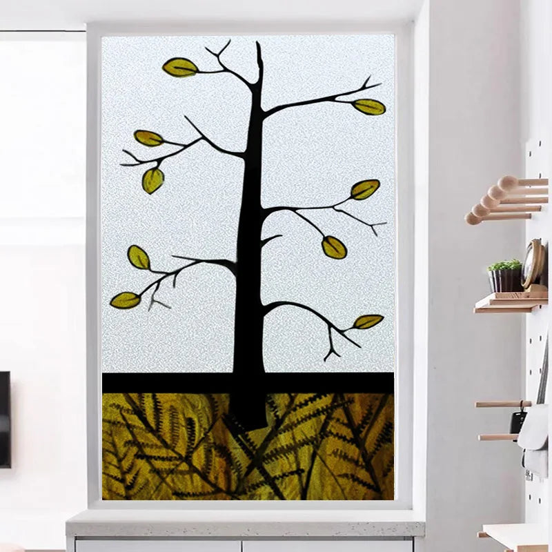Custom Size Stained Glass Stickers,Static Cling,Frosted Privacy Print Tree, Window Door, Home Decor
