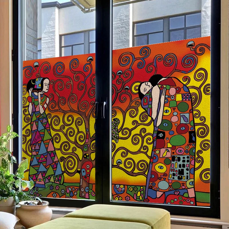 Custom Size Glass Window Film Static Cling Frosted Stained Glass Films For Wardrobe Bathroom Kitchen Door Sticker Castle Woman