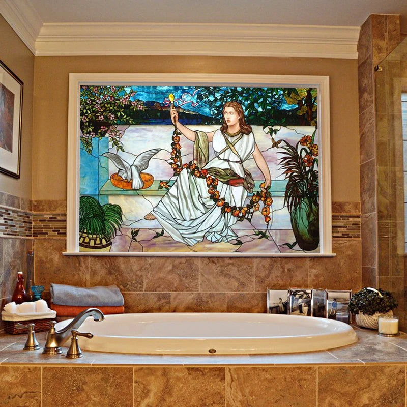 Custom Size Stained Glass Window Film, Frosted Privacy, Static Cling, Church, Mythological People, Transom Window, Home Decor