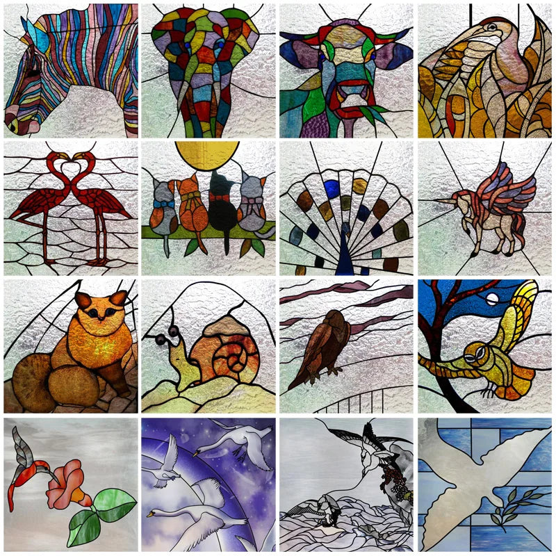 Custom Size 3D Matte Window Film, Stained Glass Decor, Window Sticker, Privacy Frosted Static Cling,Hom Decal, Animal Cat, Bird