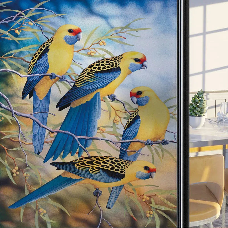 Frosted Stained Glass Window Film, Customized Art Deco Design, Birds Static Cling Sticker,Home Decor Foil, Treatment