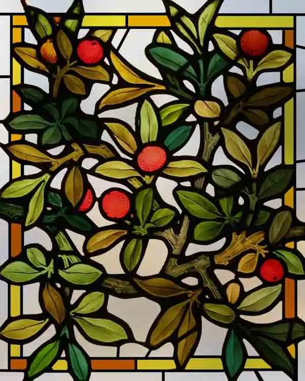 Frosted Stained Glass Window Film, Customized Decor Design, Red Bayberry Static Cling Sticker,Home Decor Foil, Treatment