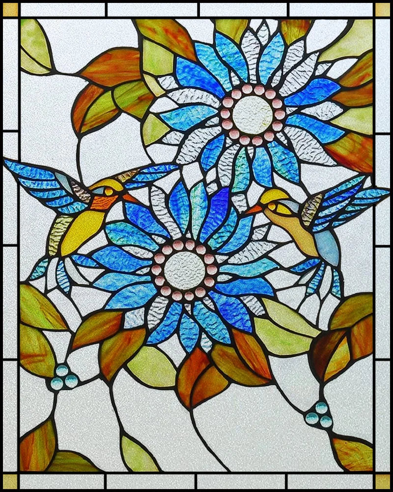 Customized Frosted Stained Glass Window Film,  SunFlower, Hummingbird, Static Cling Sticker,Home Decor, Treatment