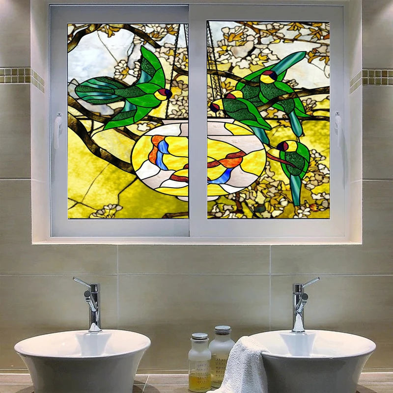Window Film Stained Glass Films Static Cling Stickers for Bathroom Kitchen Office Home Decor,Birds Peacock,Heron,Owl,Custom size